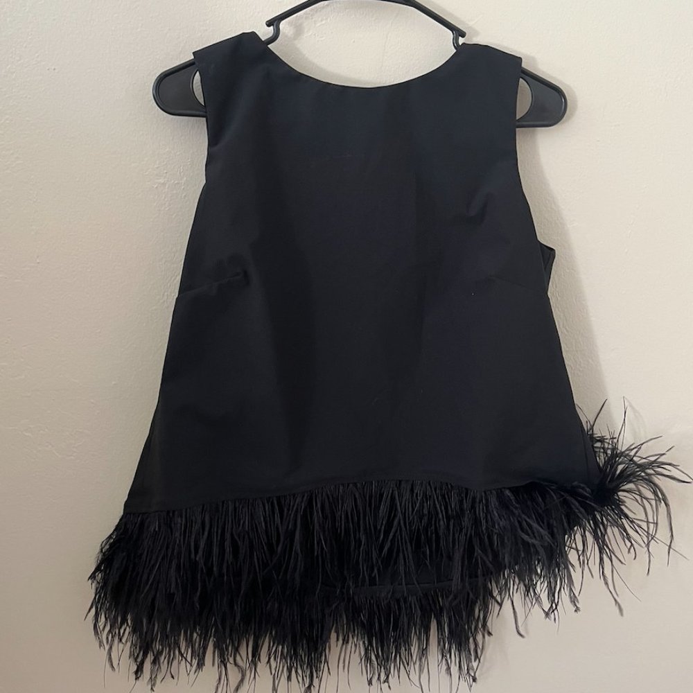 NWT Black Feather Hem Crop Top